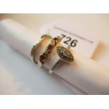 9ct White gold diamond set lozenge ring together with two other 9ct gold dress rings