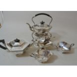 Walker & Hall silver plated four piece tea service comprising: teapot, cream jug, sugar bowl and