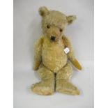 Mid 20th Century gold plush teddy bear with glass eyes, 24ins tall approximately