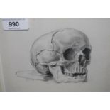 Pencil drawing, study of a skull, signed with initials B.B. and dated 1887, 5.5ins x 6.75ins, gilt