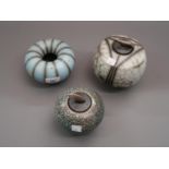 Tim Andrews, small pale blue glazed oviform vase, 5.5ins diameter, an ovoid jar and cover, 6.5ins