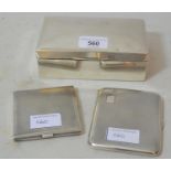 Birmingham silver rectangular cigarette box and two Birmingham silver cigarette cases with engine