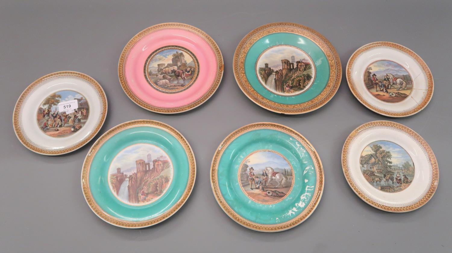 Collection of seven various Prattware plates