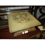 Victorian square footstool with floral beadwork upholstery