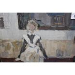 Petr Alberti, oil on card, figure seated in a museum, signed and inscribed verso ' Study for in