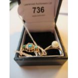 Antique 15ct gold ring set turquoise and rose cut diamonds, together with another gold ring set