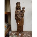 French dark patinated plaster figure of the Madonna and child, 23.75ins high