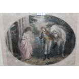 Pair of late 18th Century hand coloured stipple engravings, courtship scenes after Stothard, 12.5ins
