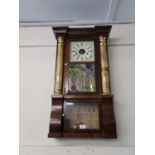 19th Century American rosewood and parcel gilt rectangular wall clock with painted dial and Roman