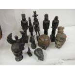 Box containing a quantity of various carved African wooden figures and modern Egyptian resin figures