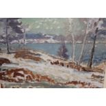 Enez Hoyton, signed oil on canvas, view across a river landscape, 18ins x 22ins