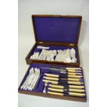 Walker & Hall, oak cased silver plated Old English pattern canteen of cutlery