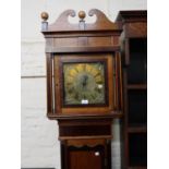 19th Century oak and mahogany banded longcase clock, the brass dial with Roman numerals and single