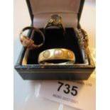 18ct Gold ring set three pearls, 2.7g together with three various gold rings, 7g