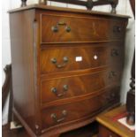 Small reproduction mahogany serpentine fronted four drawer chest with bracket feet, 30.5ins wide