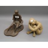 Joan Ives, stoneware model of a seated child, 6.5ins high together with another stoneware model of a