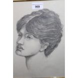 Pre-Raphaelite style pencil and charcoal drawing, head study of a young lady, 12ins x 9ins