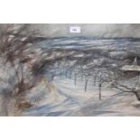 Nevill ? Shaw, ink and watercolour, Winter landscape, signed and dated January 1969 ?, 16ins x 26ins