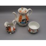 Late19th / early 20th Century Japanese porcelain three piece coffee service, painted with figures,