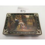 Continental silver gilt and enamel rectangular box and cover decorated with figures in a classical