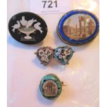 19th Century micro mosaic brooch, 35mm wide together with a similar smaller brooch, similar double