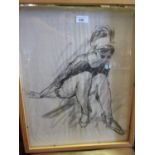 Group of three mid 20th Century charcoal sketches, studies of ladies, 19ins x 15ins, framed