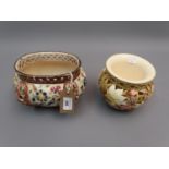 Small Zsolnay Pecs jardiniere of reticulated floral design, printed and impressed marks, 5ins high