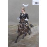 Pair of 19th Century watercolour and gouache paintings of mounted cavalry officers, signed with