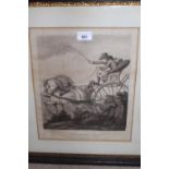 18th Century engraving, figure with horsedrawn carriage, published 1782, ebonised and gilt framed,