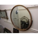 Art Deco circular walnut framed wall mirror, 33ins diameter Good condition with no damages. Slight