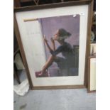 Framed Jack Vettriano Portland Gallery poster, two framed French fashion prints, and a modern