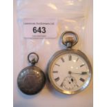 Continental silver cased open face pocket watch, the enamel dial with Roman numerals and