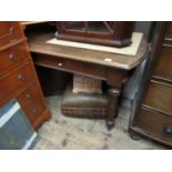 19th Century mahogany serving table, the moulded top above plain frieze on turned tapering reeded