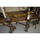 Pair of brass mounted iron fire dogs