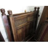 Pair of reproduction panelled oak single bedsteads in 17th Century style Headboards - 36.5ins wide x