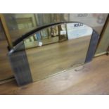 Art Deco wall mirror with arched top and blue glass side panels, 28ins x 16ins Looks to be original