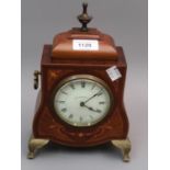Edwardian mahogany and inlaid gilt metal mounted mantel clock, the enamel dial inscribed ' Walker