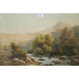 Frederick Boisseree, watercolour, angler in a Highland river landscape, possibly North Wales,