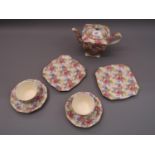 Royal Winton ' Spring ' Chintz pattern part tea service comprising: teapot, two cups, two saucers