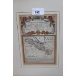 Pair of small framed antique coloured maps of Flintshire and Denbighshire (pages from Road Map