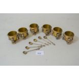 Unusual Victorian oak cased set of six silver plated novelty salts