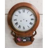 American circular drop dial wall clock having painted dial with Roman numerals and two train