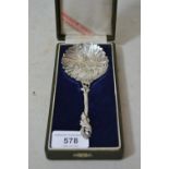 Japanese silver serving spoon inscribed 'Samurai Shokai Yokohama' in a presentation case