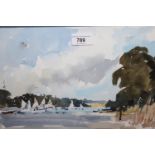 John Tookey, watercolour, coastal scene with sailing boats, 9.25ins x 13.5ins together with