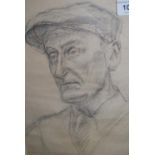 Framed pencil drawing, portrait of a gentleman with cloth cap, signed Nano Reid, 10ins x 7ins