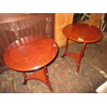 Pair of modern circular occasional tables, a small oak trunk and a pair of painted balance scales