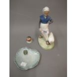 Royal Copenhagen figure of a girl with a goose, 7ins high together with a Royal Copenhagen lily