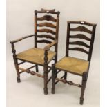 Harlequin set of eight (six plus two) late 18th Century / early 19th Century Lancashire ash and