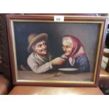 Pair of late 19th / early 20th Century Italian oil on canvas laid onto board, elderley couples,