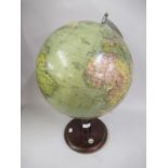 Mid 20th Century 14inch globe on a wooden stand with integral compass